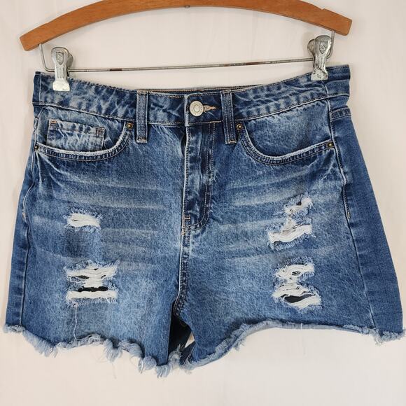 YMI Blue Denim Hi Rise Distressed Denim Shorts Size 11 - Picture 1 of 4
